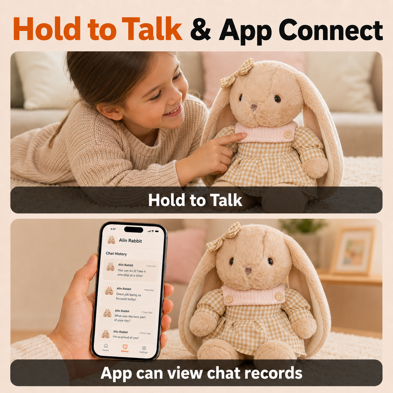 Hold to talk and app connection with AIin Bunny