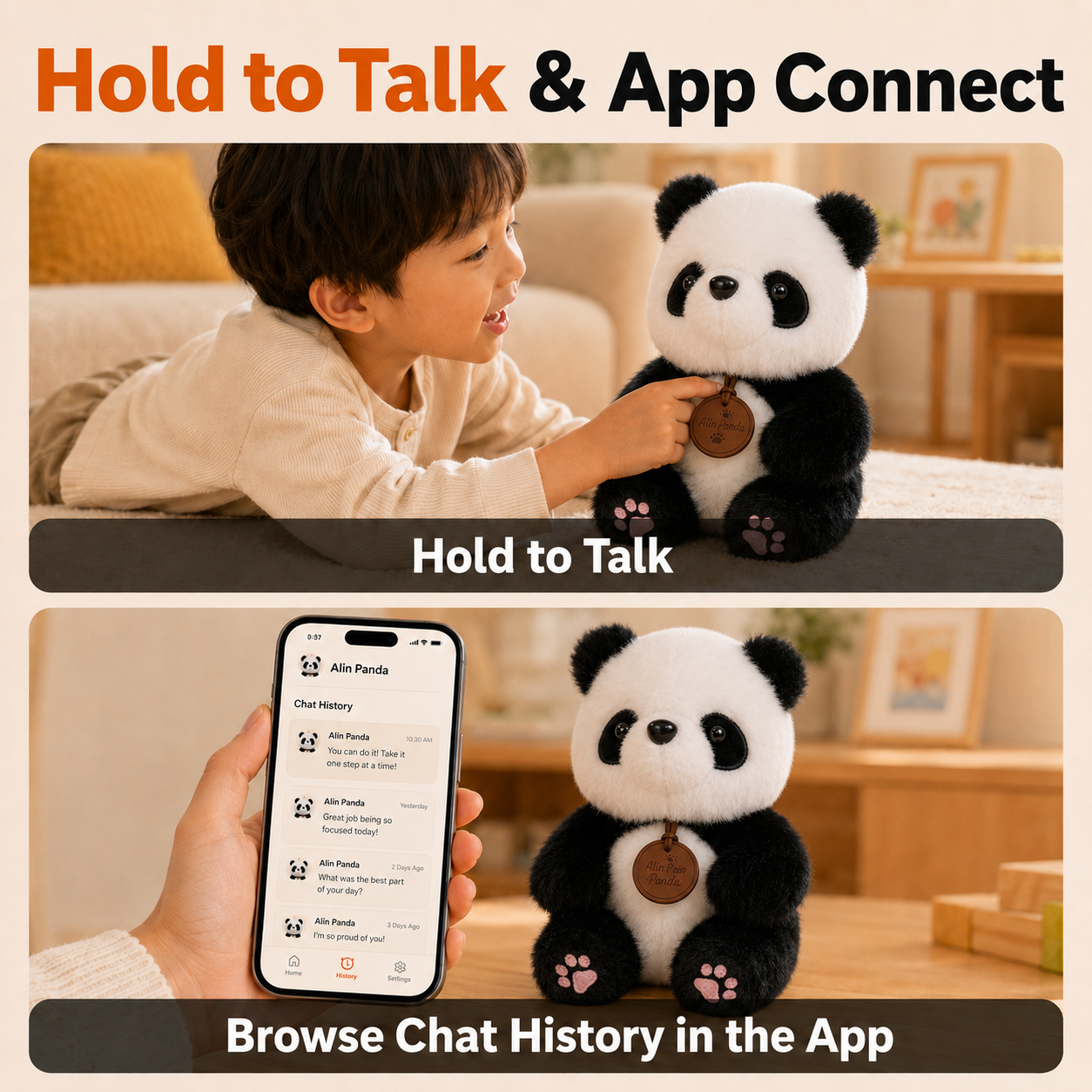 Hold to talk and app connection with AIin Panda