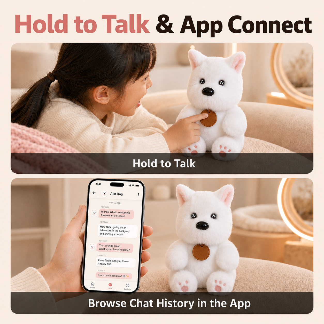 Hold to talk and app connection with AIin Dog