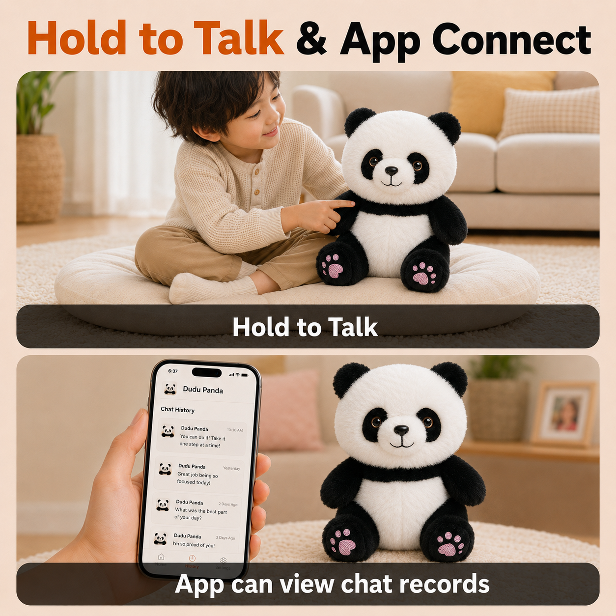 Hold to talk and app connection with Dudu Panda