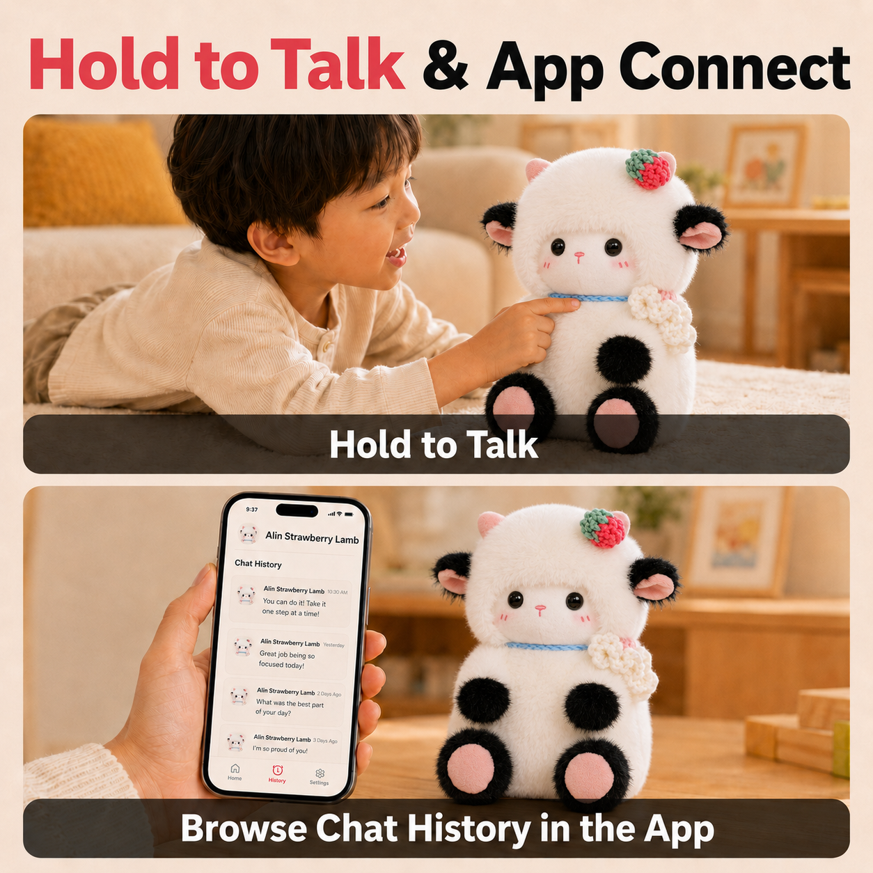 Hold to talk and app connection with Strawberry Lamb